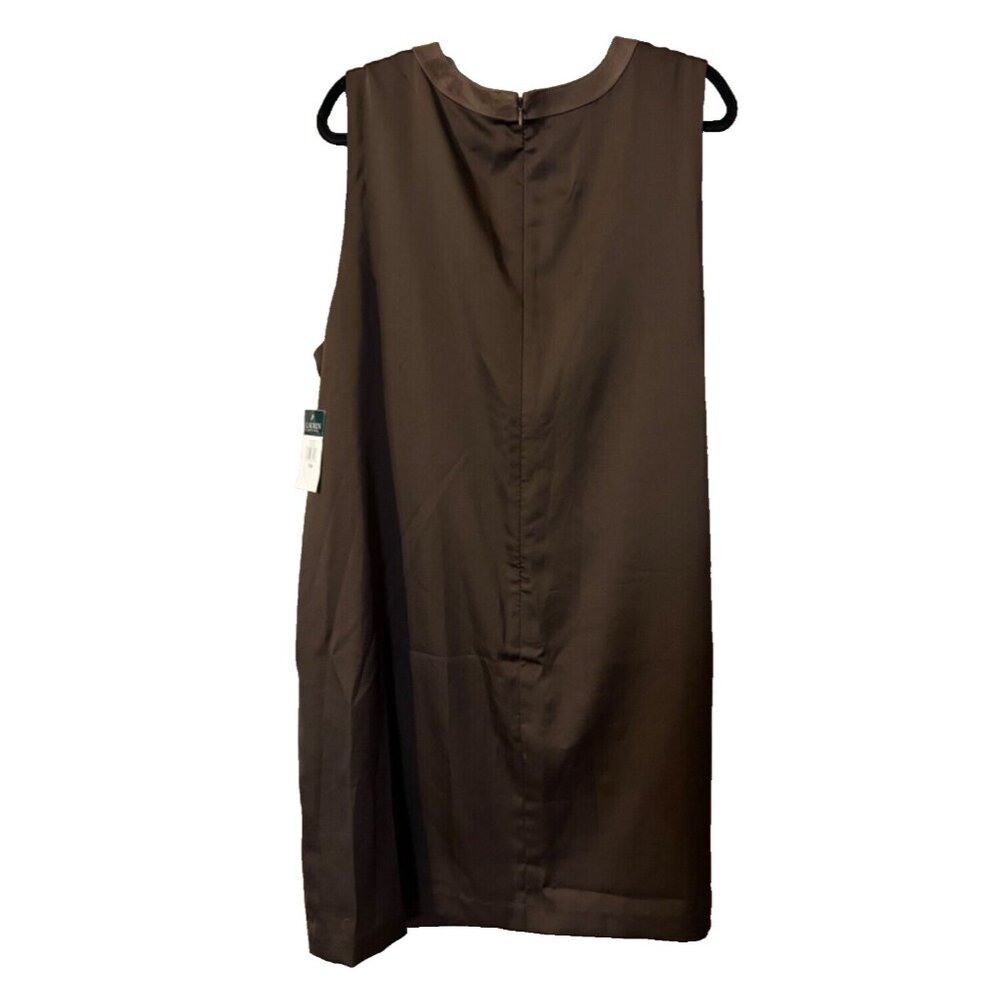 Ralph Lauren Dress 18W 18 W Brown Silky Suede Trim Sheath Career Party NWT - Picture 9 of 11